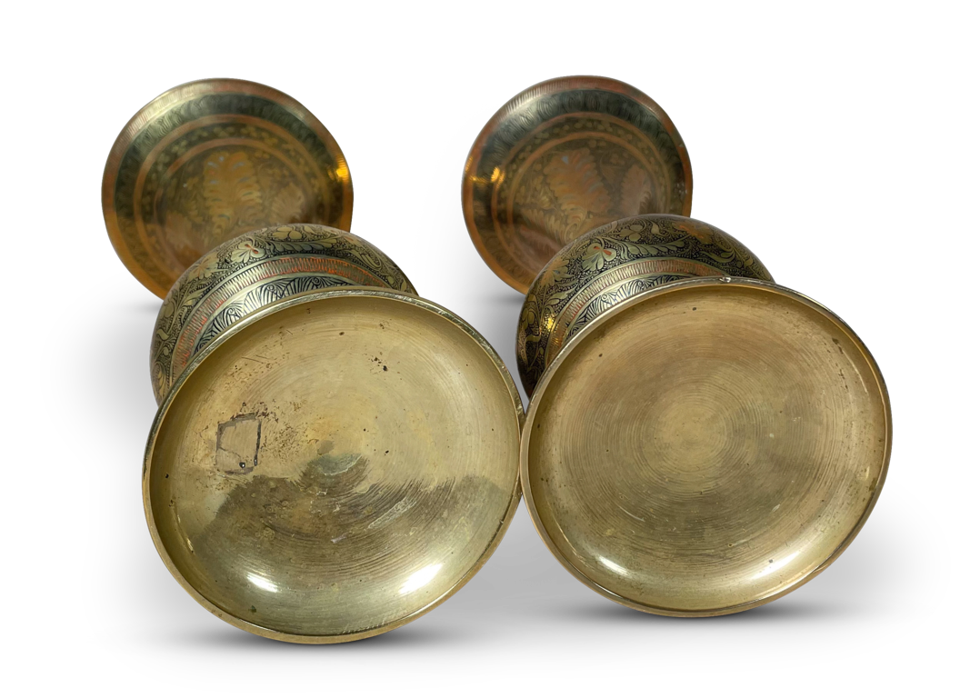 Pair of Chase Engraved Indian Brass Trumpet Neck Vases