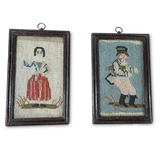Pair of Framed Folk Art George III Needlepoints of Two Peasants