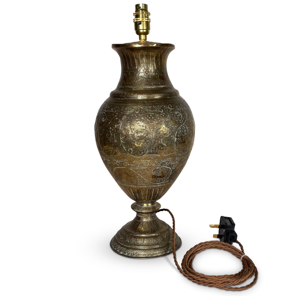 Chase Engraved Indian Brass Urn Lamp Base