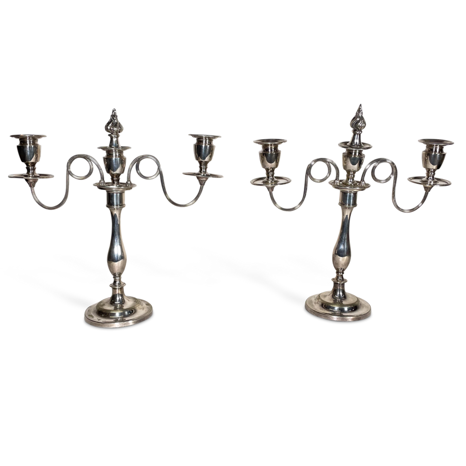 Pair of Plated Three Branch Candelabra