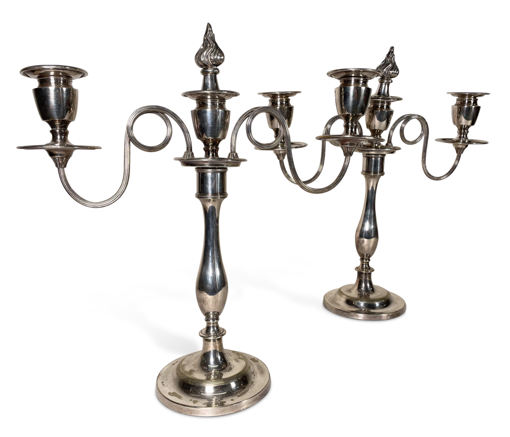 Pair of Plated Three Branch Candelabra