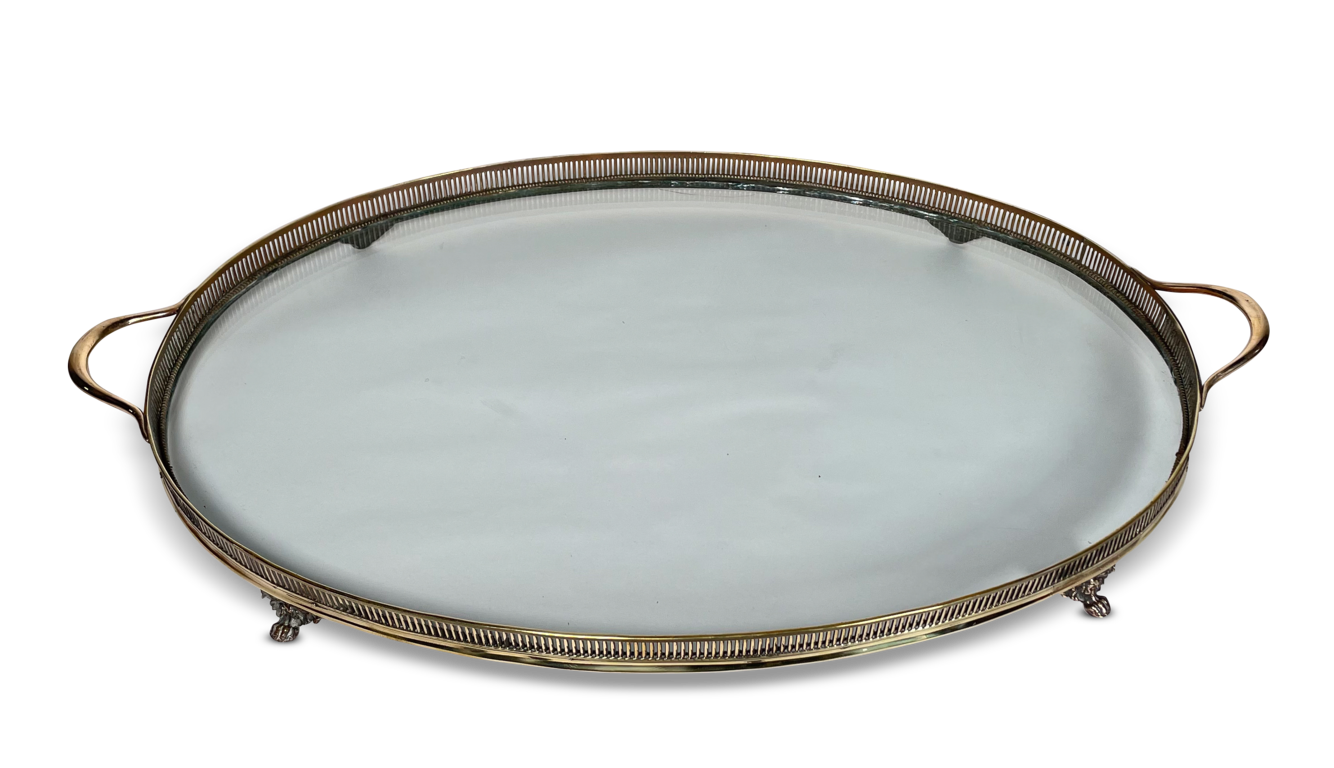 Oval Serving Tray with Glass Base