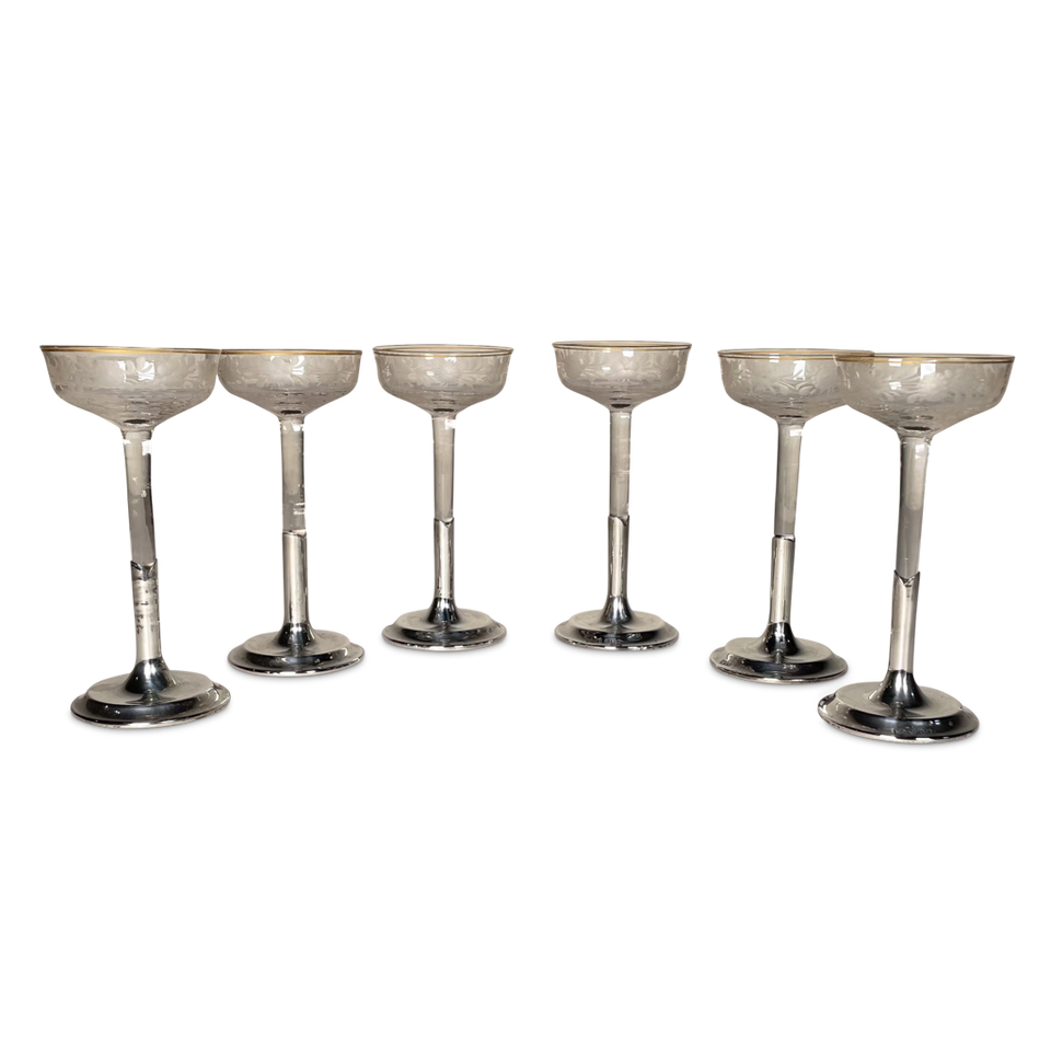 Set Six Etched Liqueur Glasses