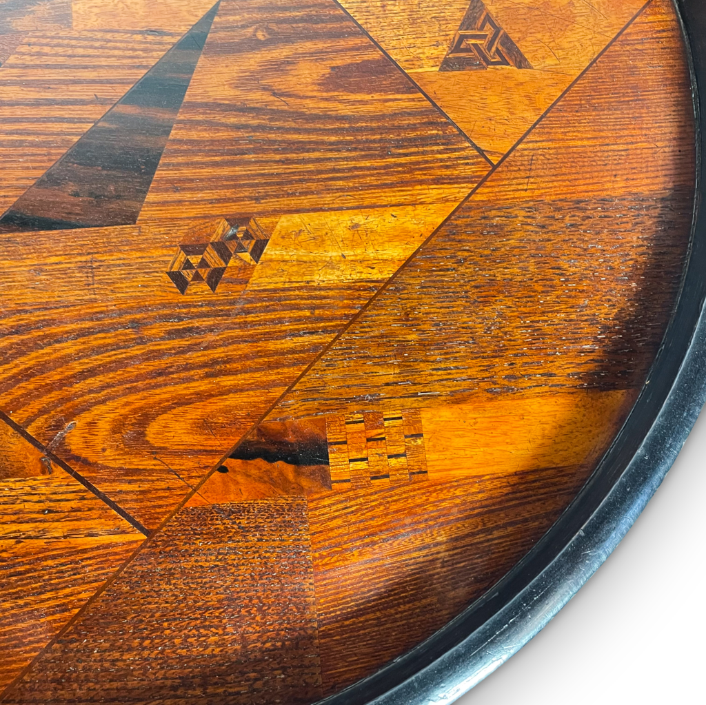 Circular Geometric Parquetry Serving Tray with Ebonised Gallery