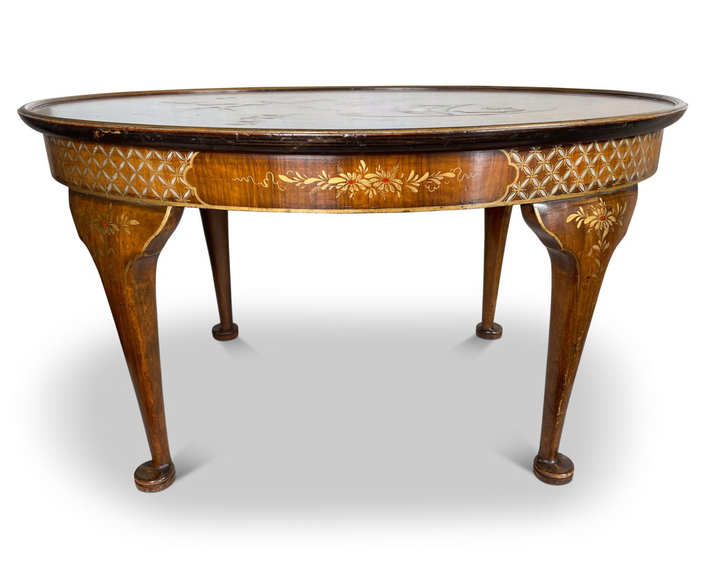 Oval Lacquered Walnut Low Table with Chinoiserie Decoration