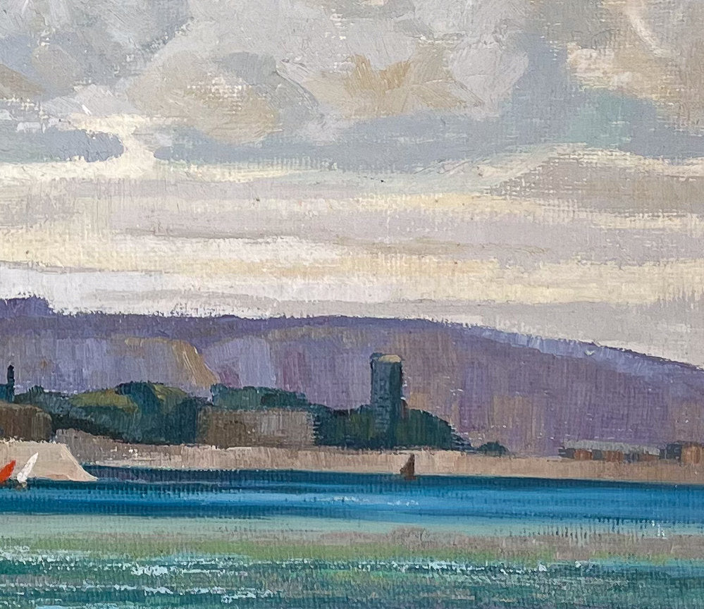 Oil on Board View of an Estuary with Boats