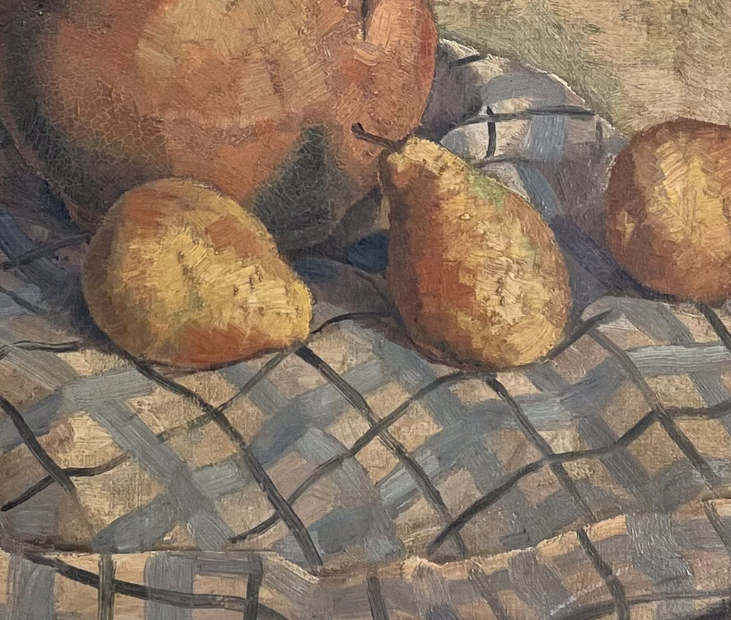 Oil on Canvas Unsigned Still Life of Marigolds with Pears