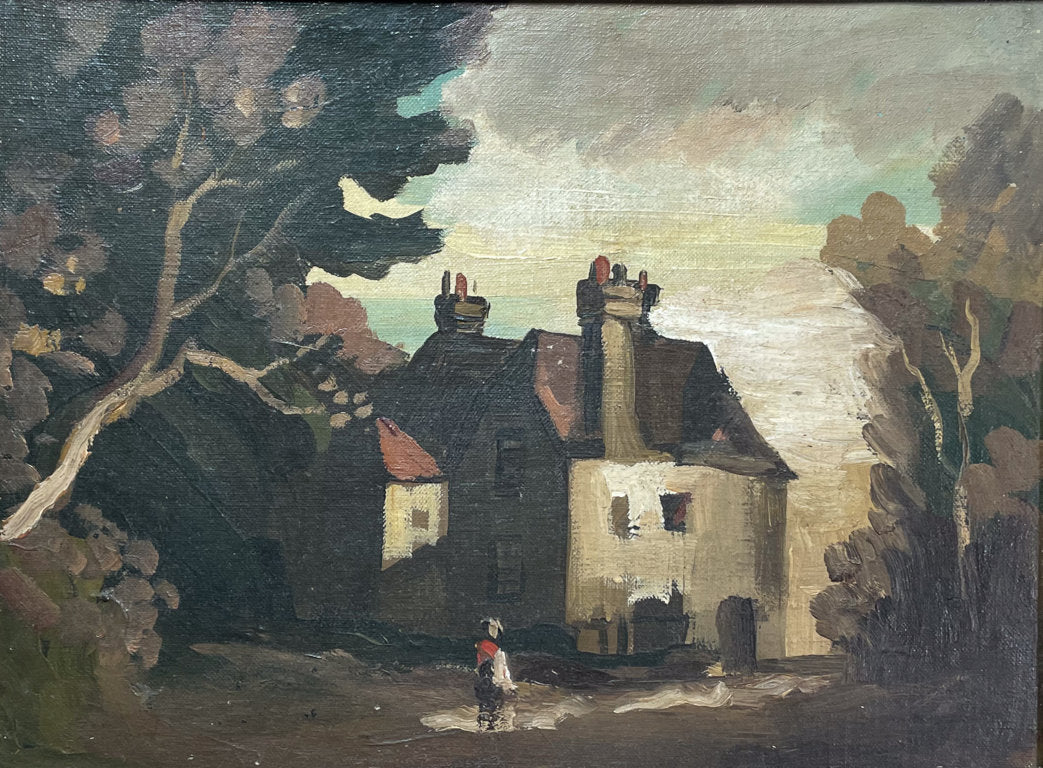 Oil on Board of a Country Farm Manor House