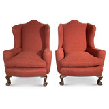 Pair of Edwardian Queen Anne Style Hump Back Winged Armchairs