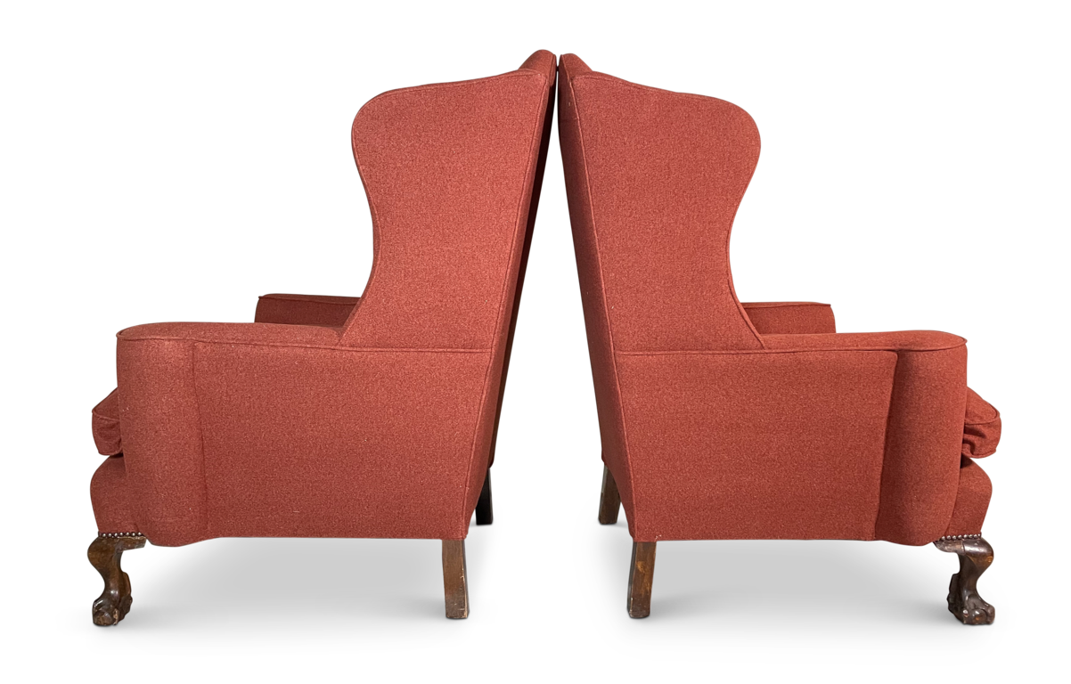Pair of Edwardian Queen Anne Style Hump Back Winged Armchairs