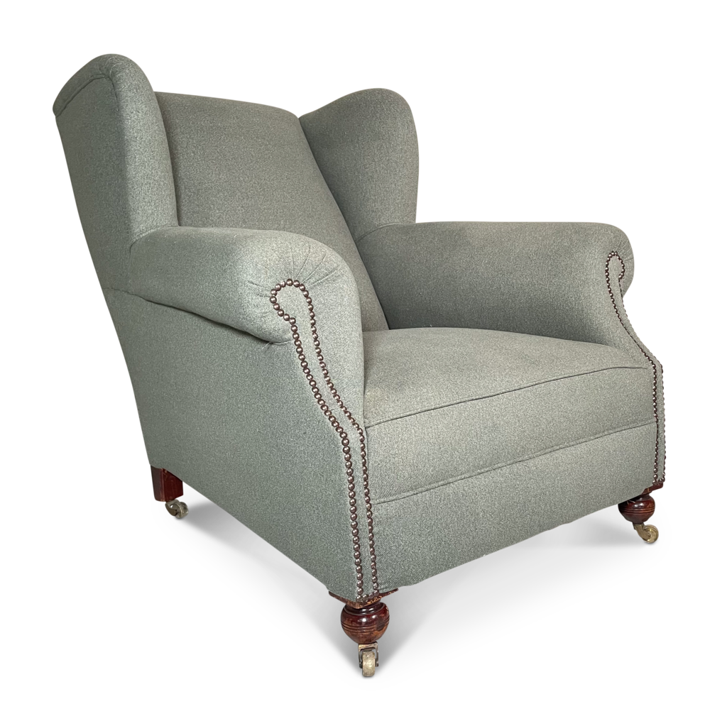 Victorian Wingback Armchair on Short Turned Mahogany Bun Feet