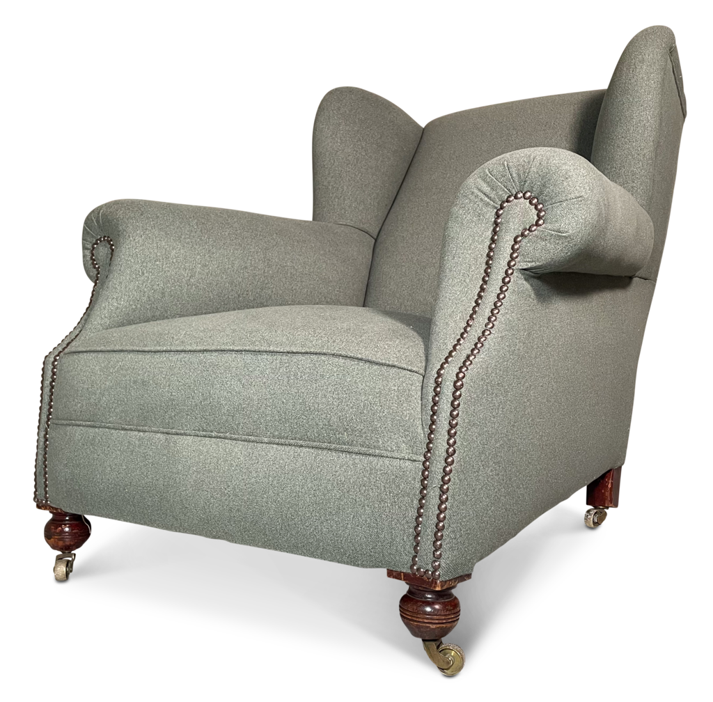 Victorian Wingback Armchair on Short Turned Mahogany Bun Feet