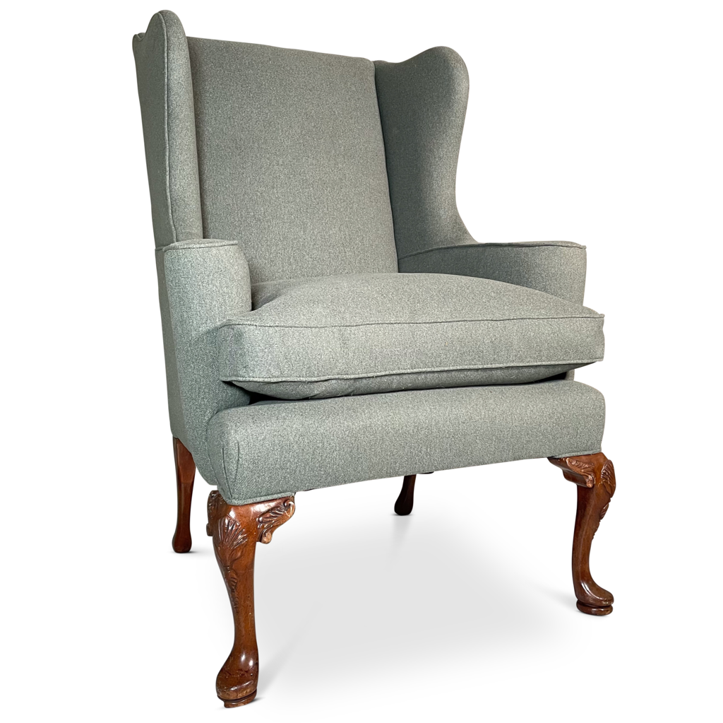 Queen Anne Style Wingback Armchair on Front Walnut Cabriole Legs