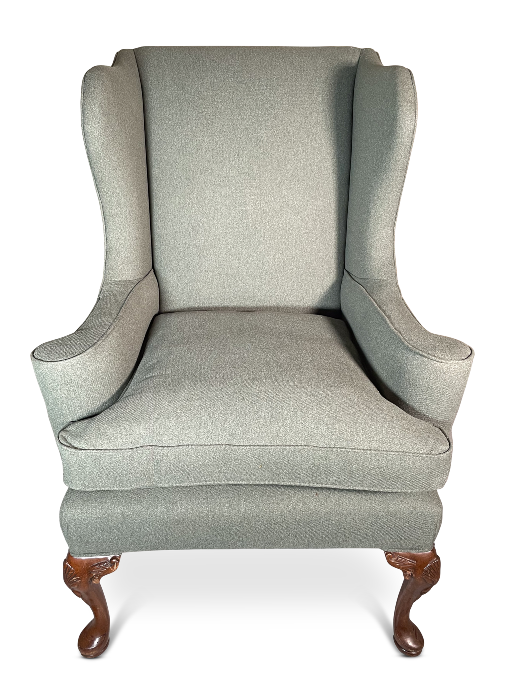 Queen Anne Style Wingback Armchair on Front Walnut Cabriole Legs