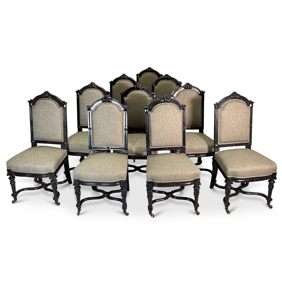 Set of Ten Aesthetic Movement Upholstered Dining Chairs