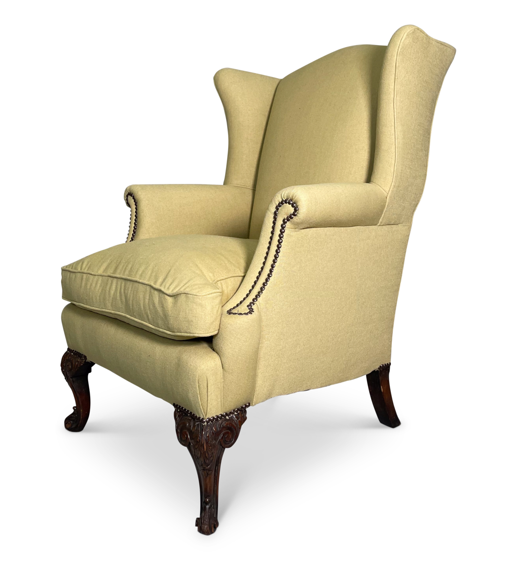Queen Anne Style Wingback Armchair on Carved Walnut Cabriole Legs