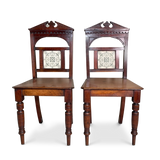 Pair of Mahogany Hall Chairs inset with Minton Tiles
