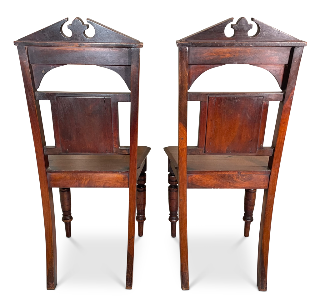 Pair of Mahogany Hall Chairs inset with Minton Tiles