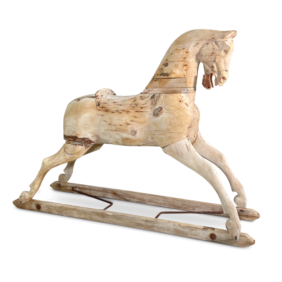 Large Scraped Wooden Horse on a Platform Base