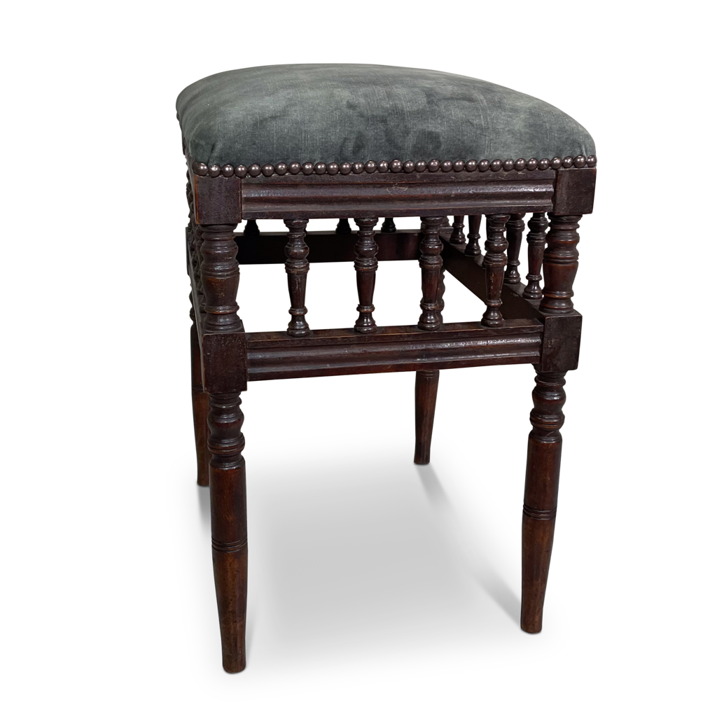 Upholstered Turned Mahogany Stool with Spindles