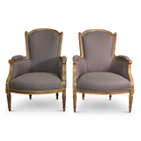Pair of Louis XVI Style Gilt Bergeres