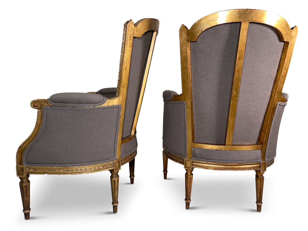 Pair of Louis XVI Style Gilt Bergeres