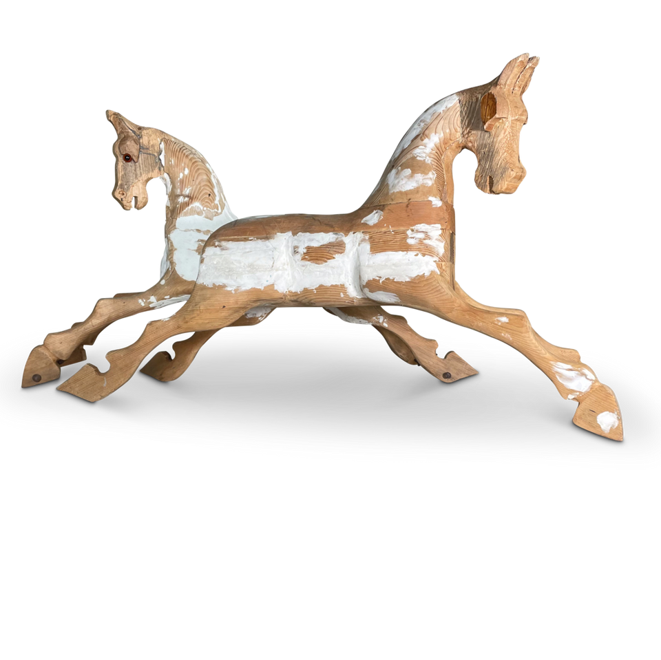 Pair of Scraped Wooden Horses