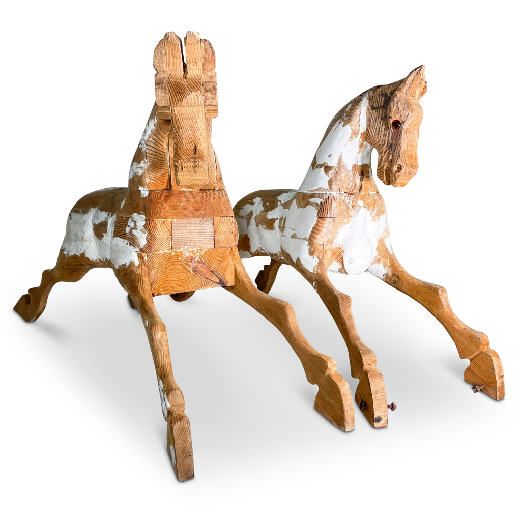 Pair of Scraped Wooden Horses