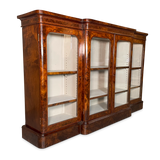 William IV Burr Walnut Inlaid Breakfront Glazed Bookcase