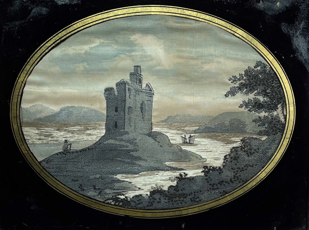 George III Woven Silk Panel of a Scottish Castle