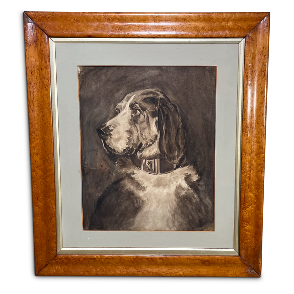 Watercolour of a Hound in Maple Frame