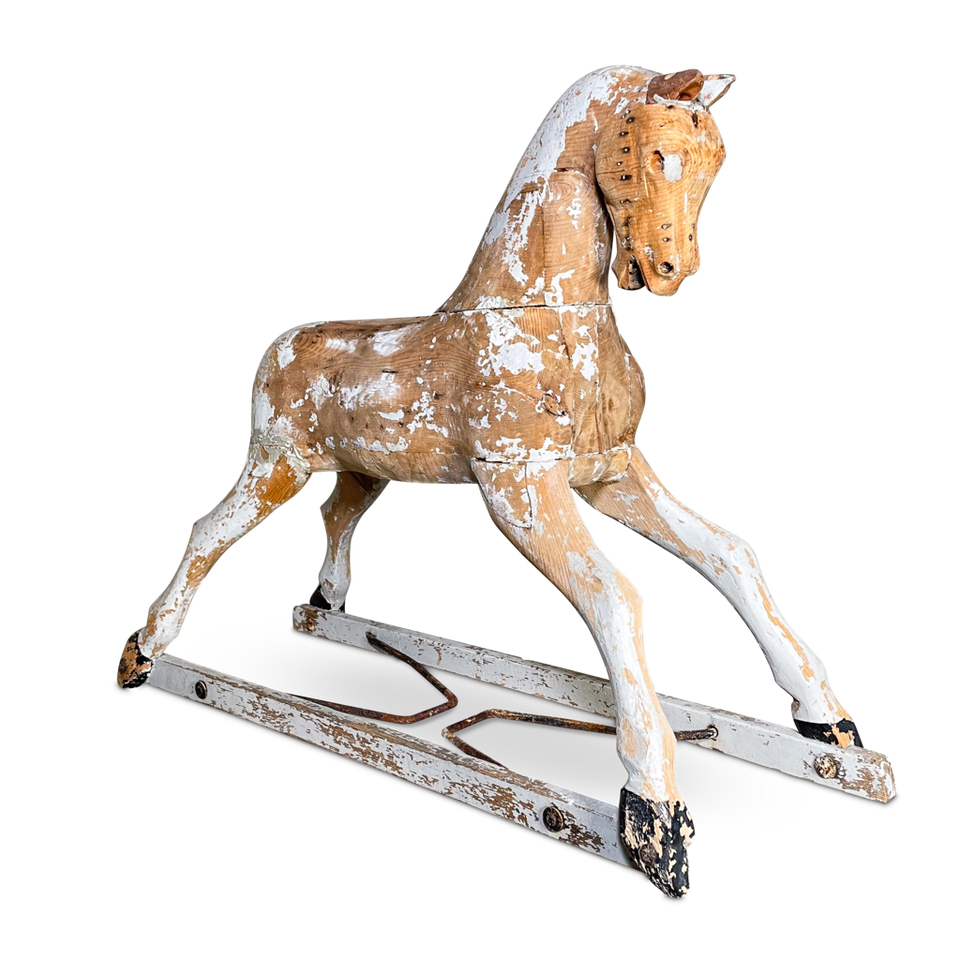 Large Stripped Wooden Horse on a Platform Base