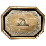 Hand Embroidered Silk Tapestry of Little Bo Peep in a Hexagonal Gilt Frame