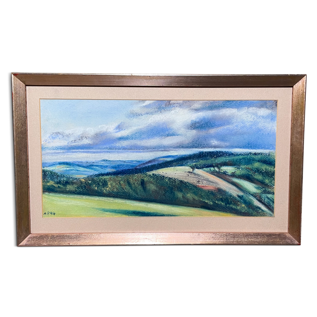 Pastel on Paper of an Undulating Landscape signed AP94