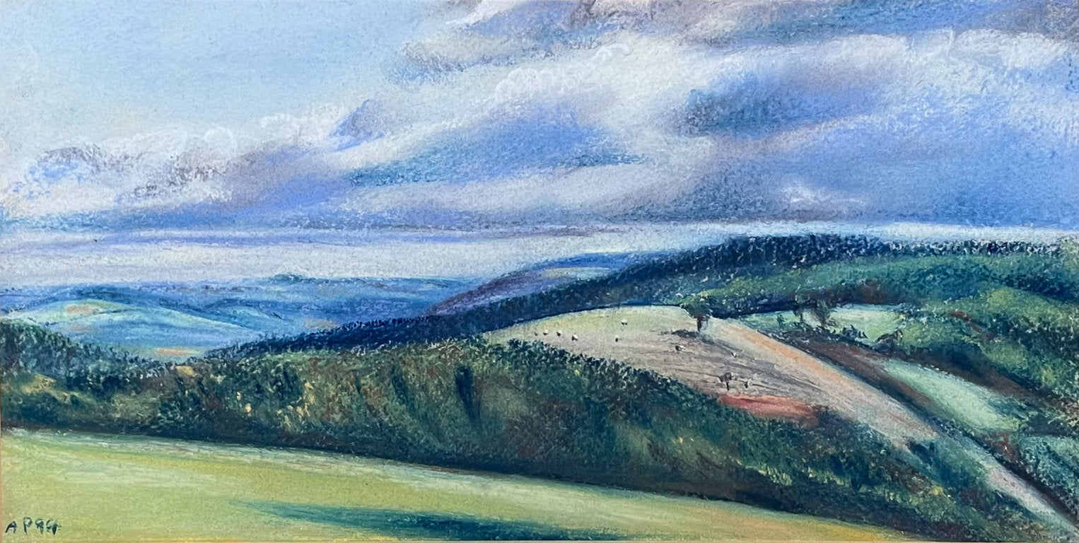 Pastel on Paper of an Undulating Landscape signed AP94