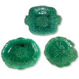 Three Green Majolica Vine Leaf Platters