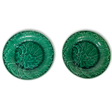 Pair of Green Majolica Vine Leaf Plates