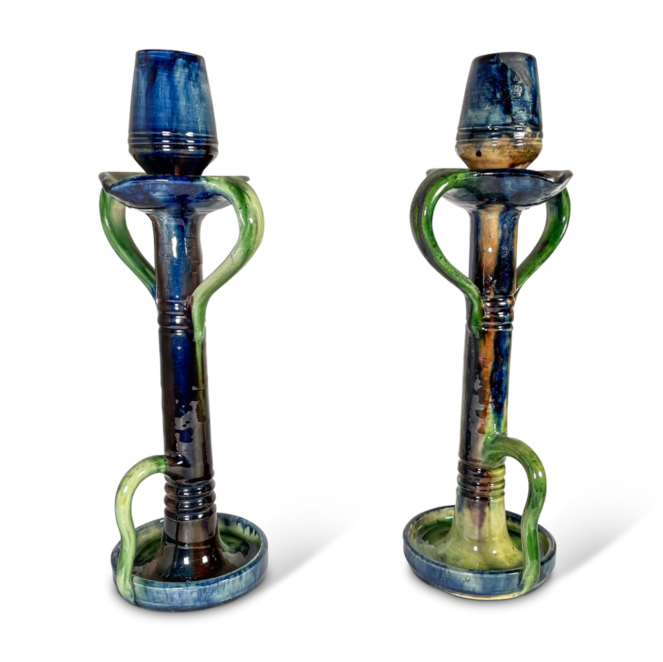 Pair of Art Nouveau Pottery Chambersticks