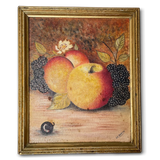 Small Oil on Panel Still Life of Apples and Blackberries signed LE Smith
