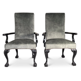 Pair of Ebonised Walnut Carver Chairs on Cabriole Legs with Ball and Claw Feet