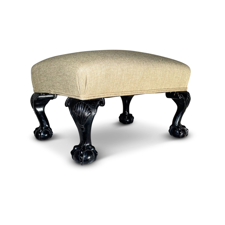 Ebonised Footstool on Short Carved Cabriole Legs