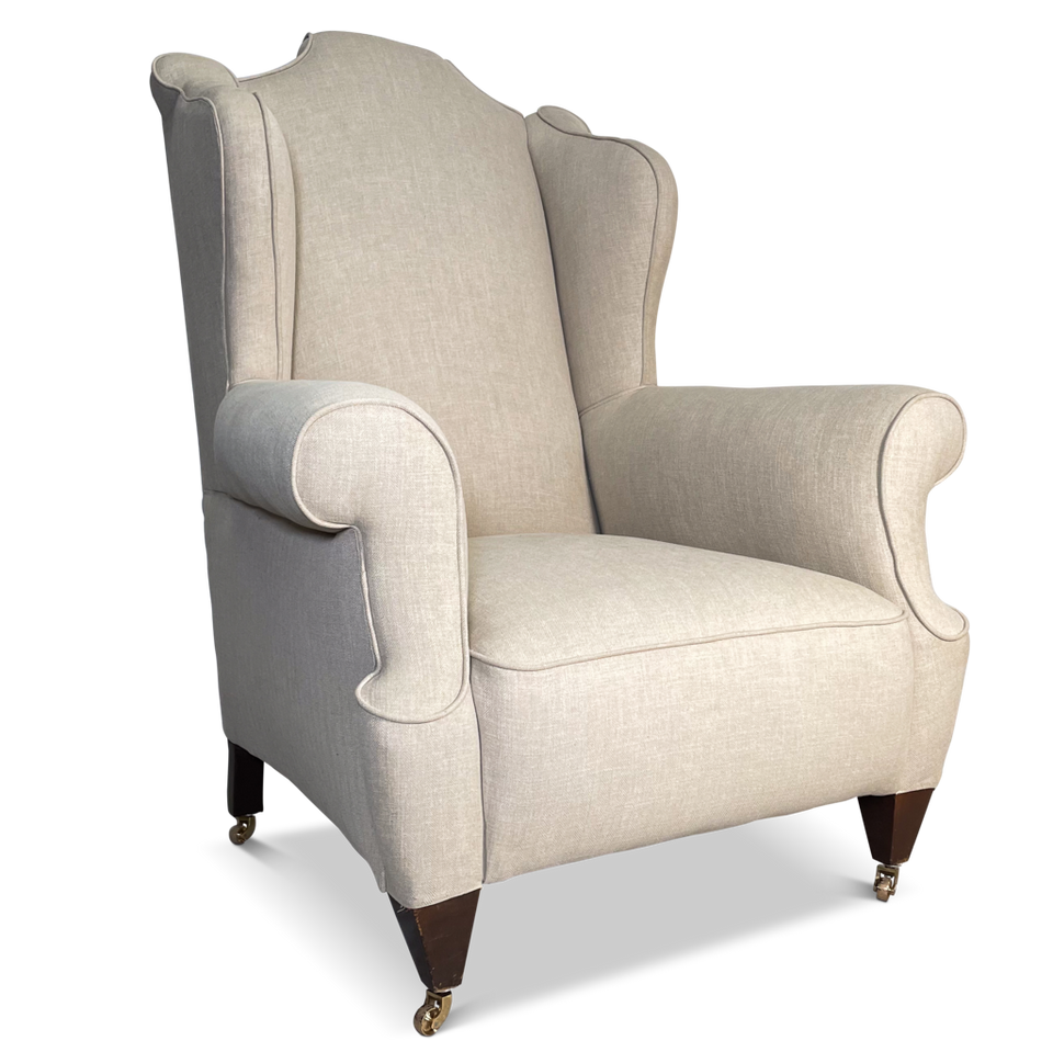 Winged Scroll Back Armchair on Square Tapering Legs