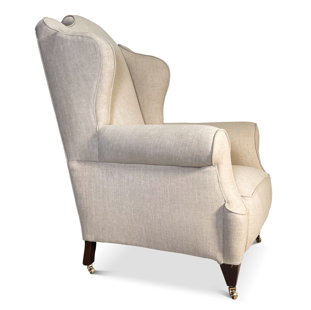 Winged Scroll Back Armchair on Square Tapering Legs