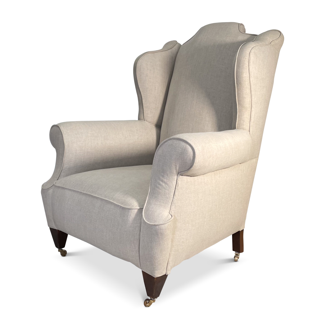 Winged Scroll Back Armchair on Square Tapering Legs