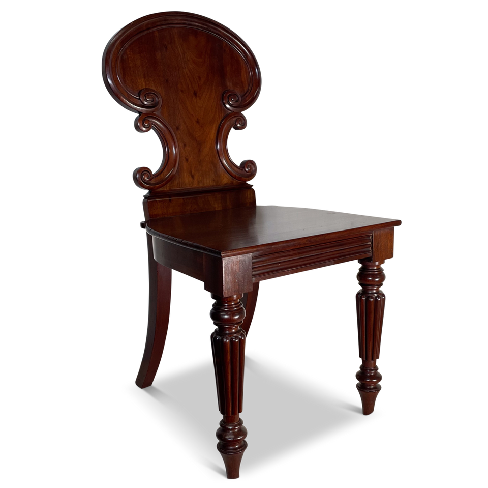 Victorian Mahogany Hall Chair with Carved Scrolled Back