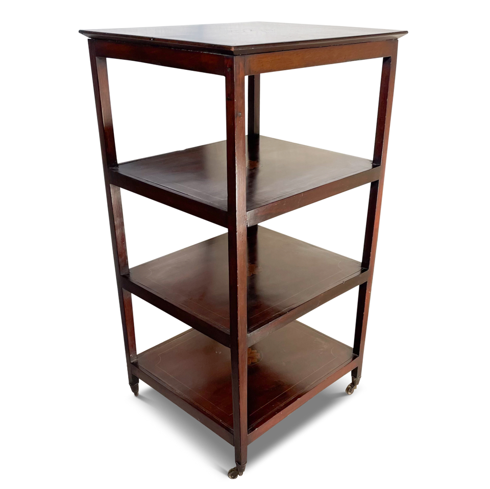 Edwardian Four Tiered Mahogany Inlaid Whatnot