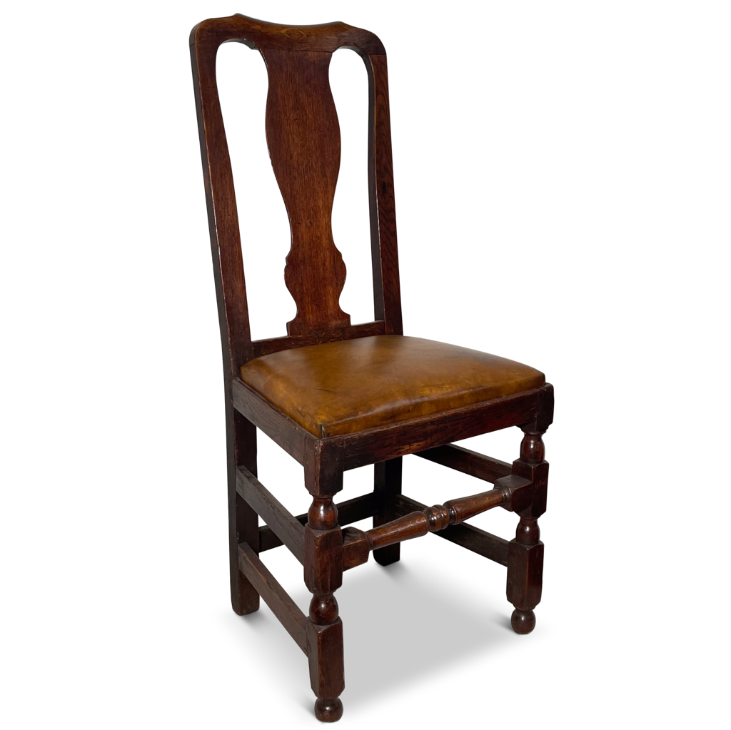 George III Oak Splatback Chair with Leather Seat