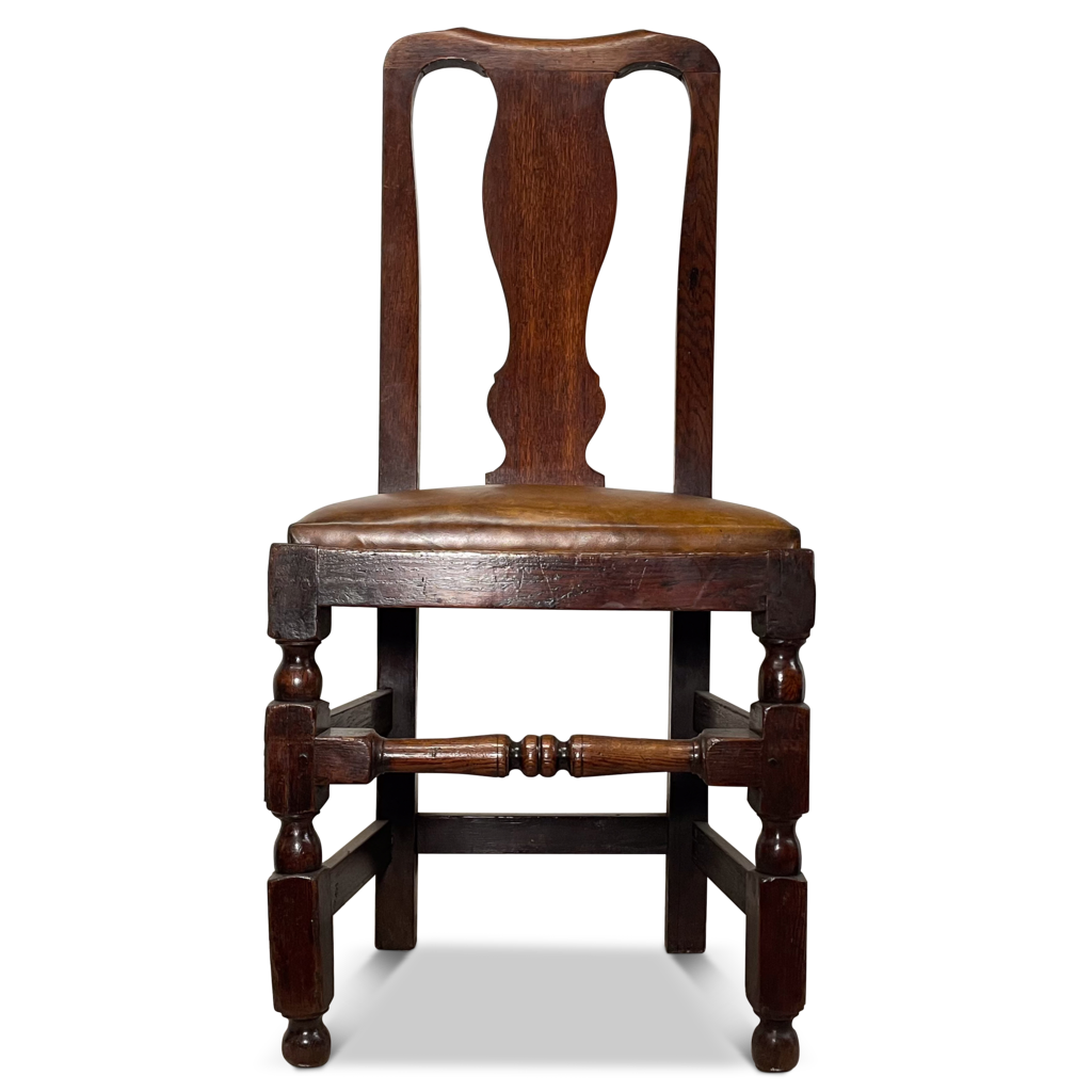 George III Oak Splatback Chair with Leather Seat
