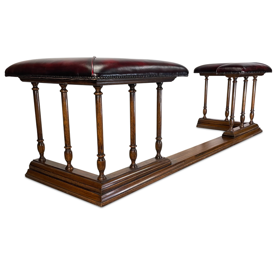 Edwardian Oak Fireside Fender with Leather Upholstered Bench Seat