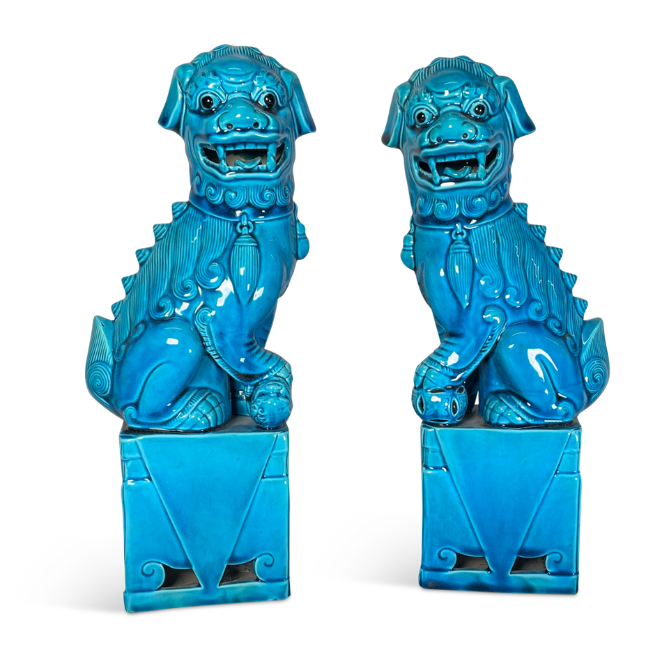 Pair of Large Blue Glazed Foo Dogs